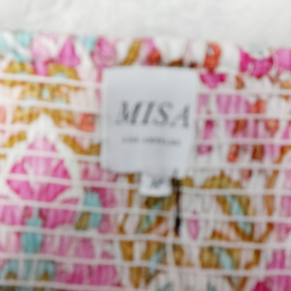 NEW MISA Kayla Pink Summer Floral Puff Sleeve Mini Dress P3893 - Picture 7 of 11